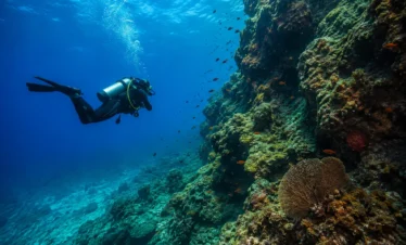 Scuba diver exploring a reef wall at Caño Island Biological Reserve, Costa Rica