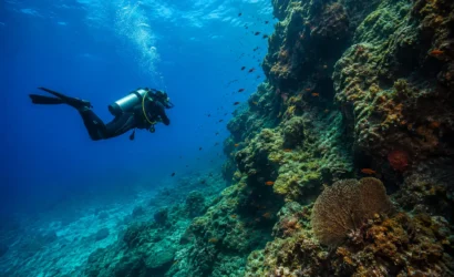 Scuba diver exploring a reef wall at Caño Island Biological Reserve, Costa Rica